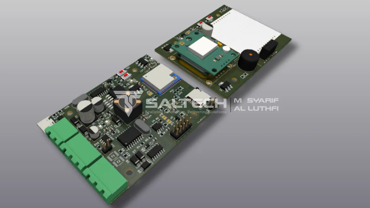 Render 3D board kompak modul wireless karya SALTECH